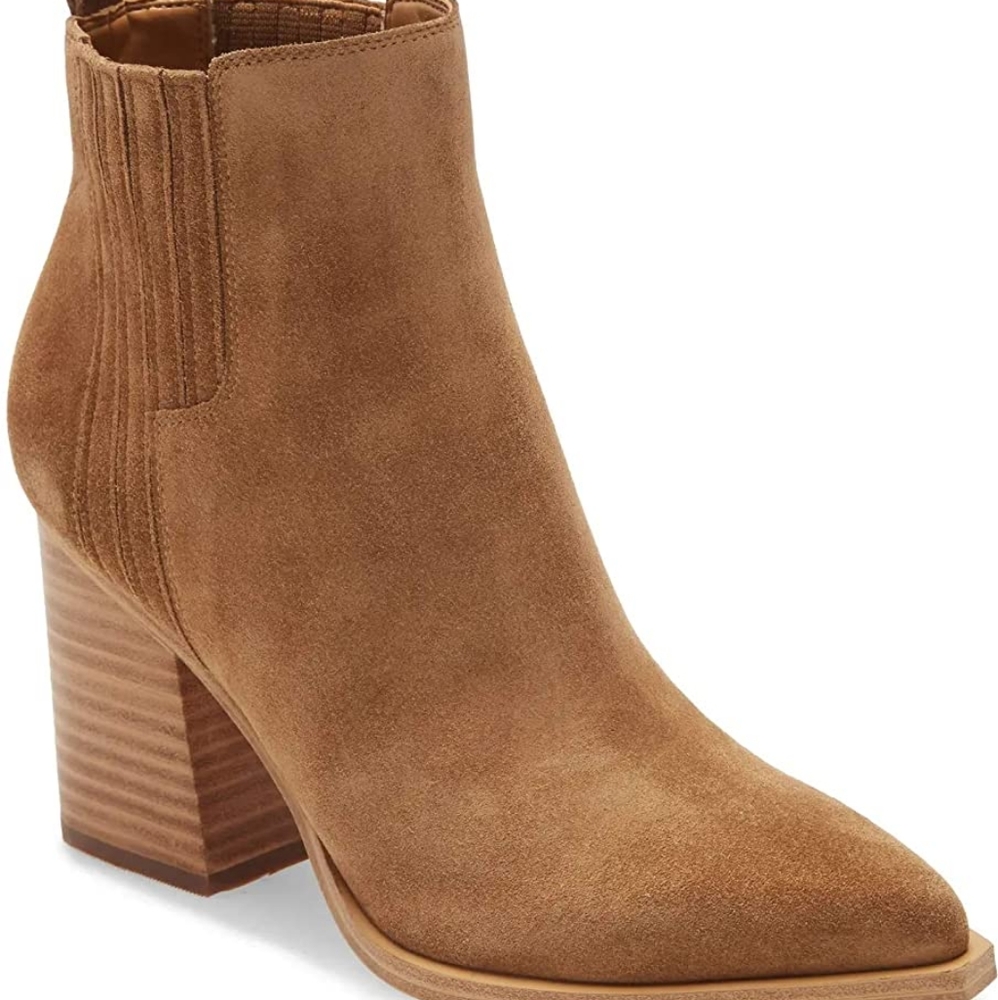 MARC FISHER LTD Natural Suede Leather OSHAY Point Toe Shaft Bootie Boot